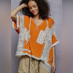 Orange Patchwork Women Top